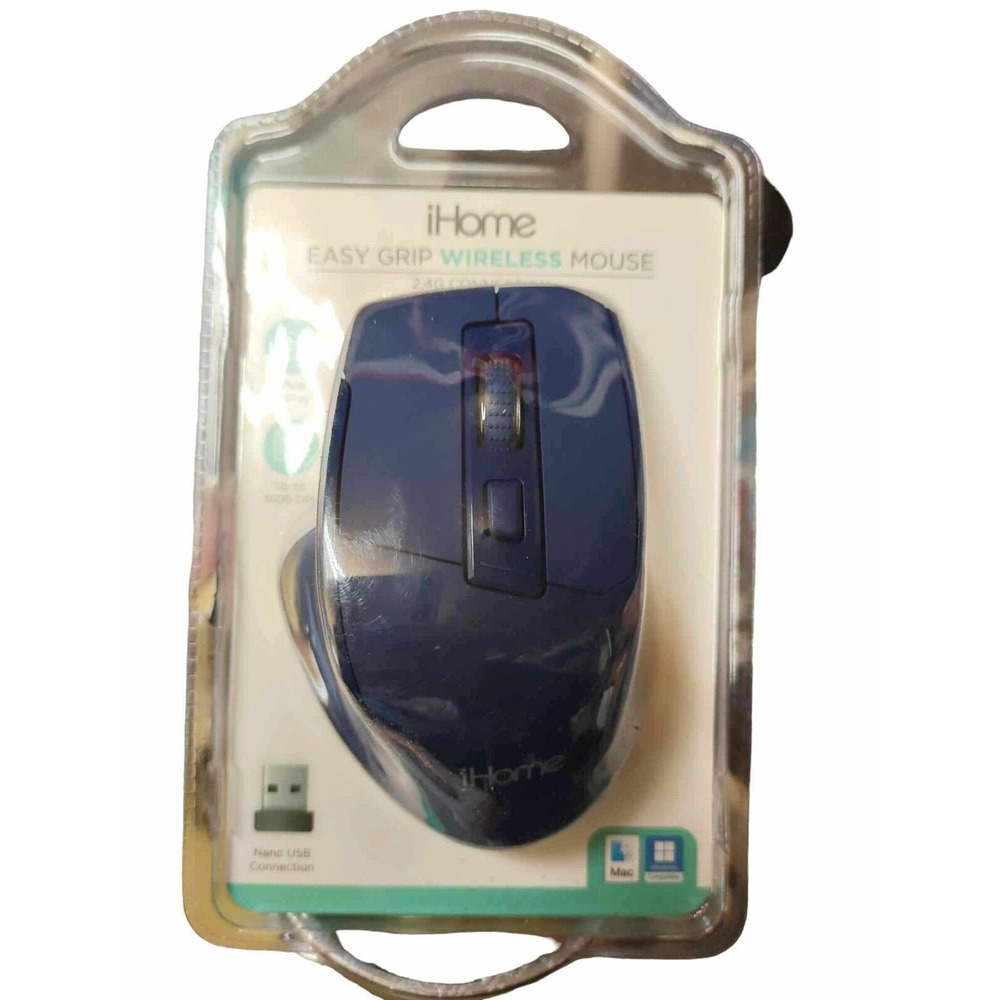 iHome Easy Grip Wireless Mouse w/Nano USB, Choose Black or Dark Blue Color